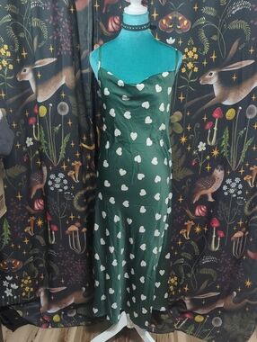 Green Heart Print Cowl Neck Slip Dress